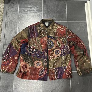 Vintage CHICO'S Women’s Woven SILK BLEND Colorful Open Blazer Jacket Size 3 Fall